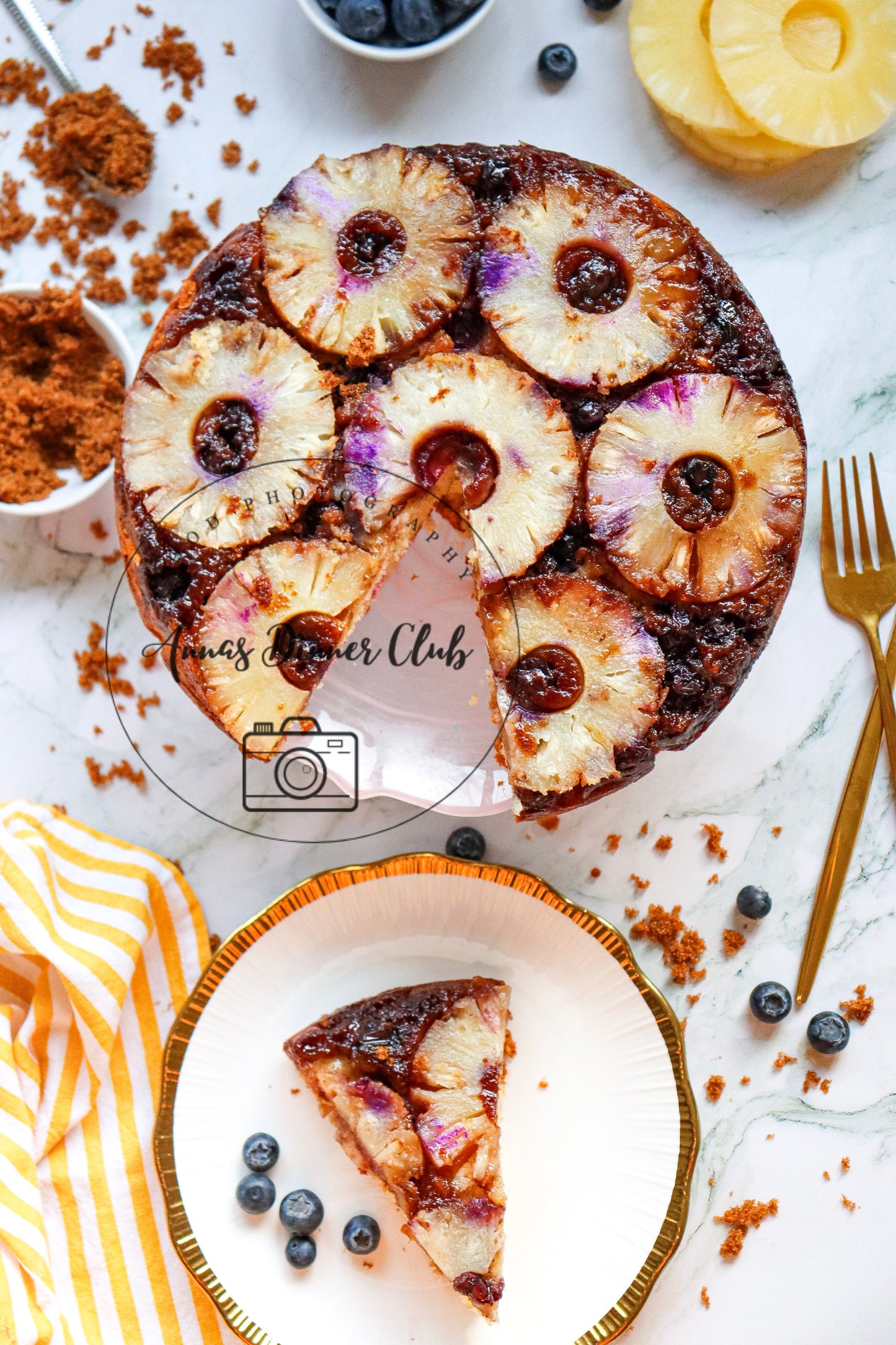 Upside down pineapple cake with blueberries PLR set