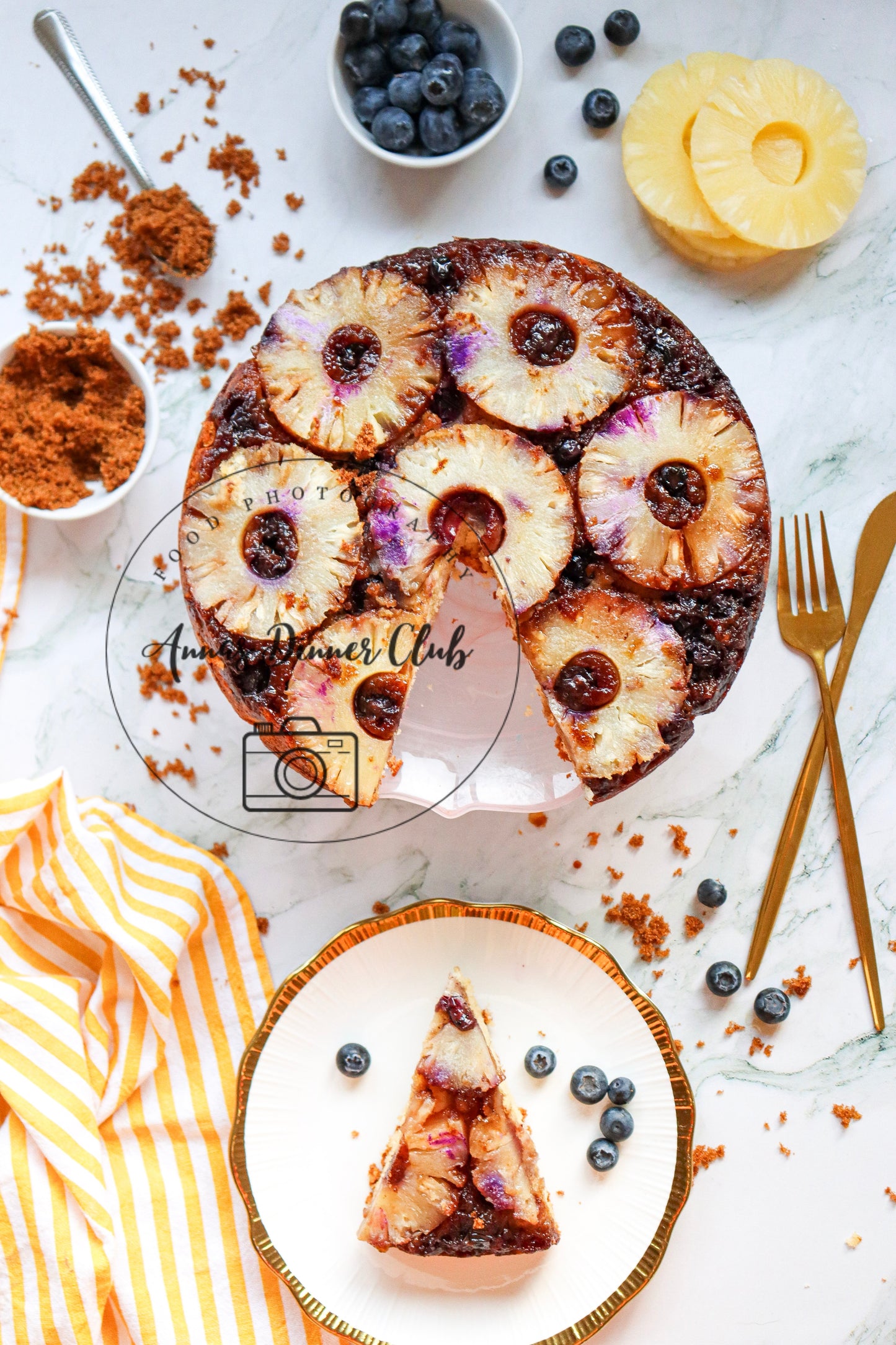 Upside down pineapple cake with blueberries PLR set
