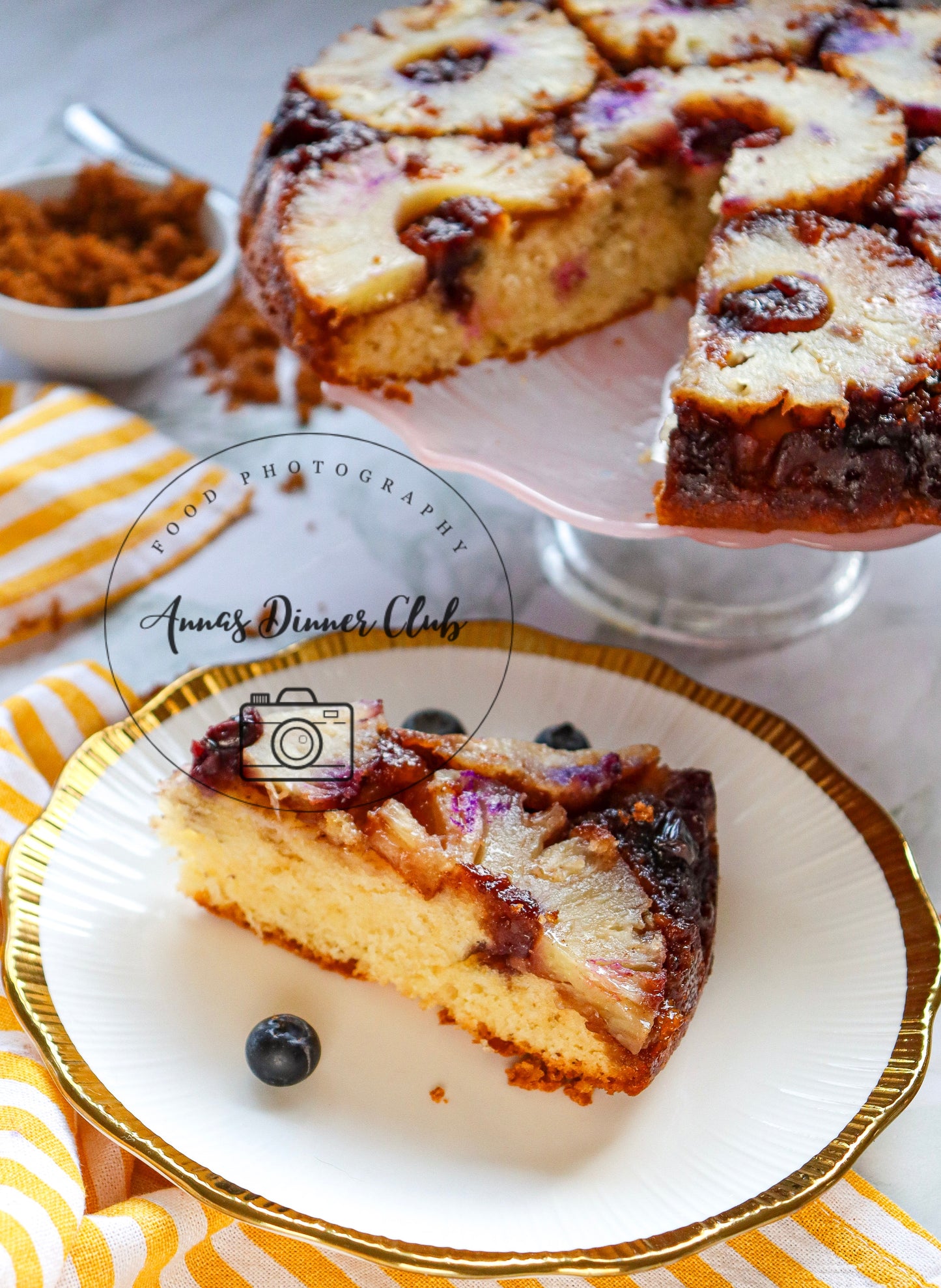 Upside down pineapple cake with blueberries PLR set
