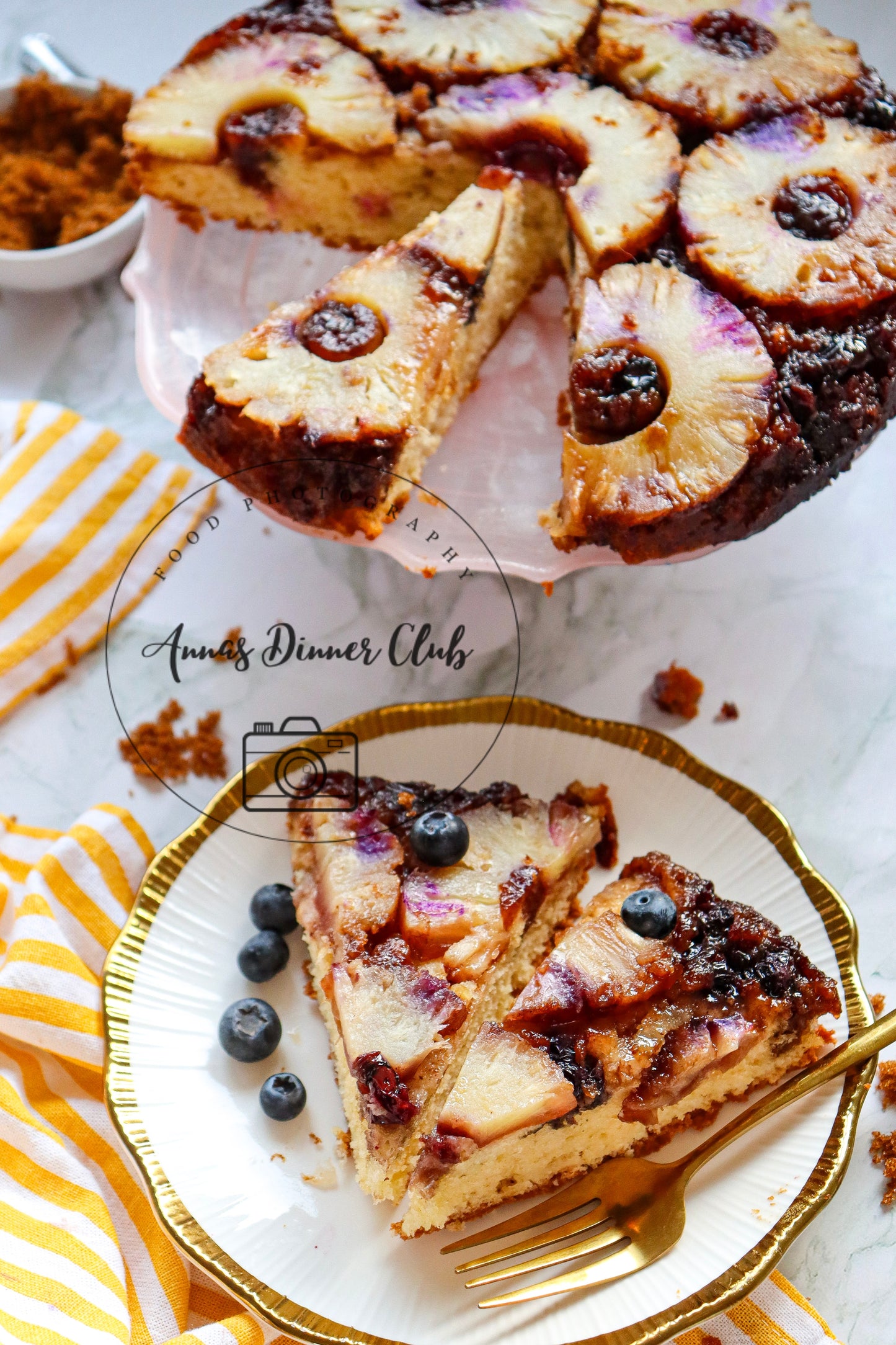 Upside down pineapple cake with blueberries PLR set