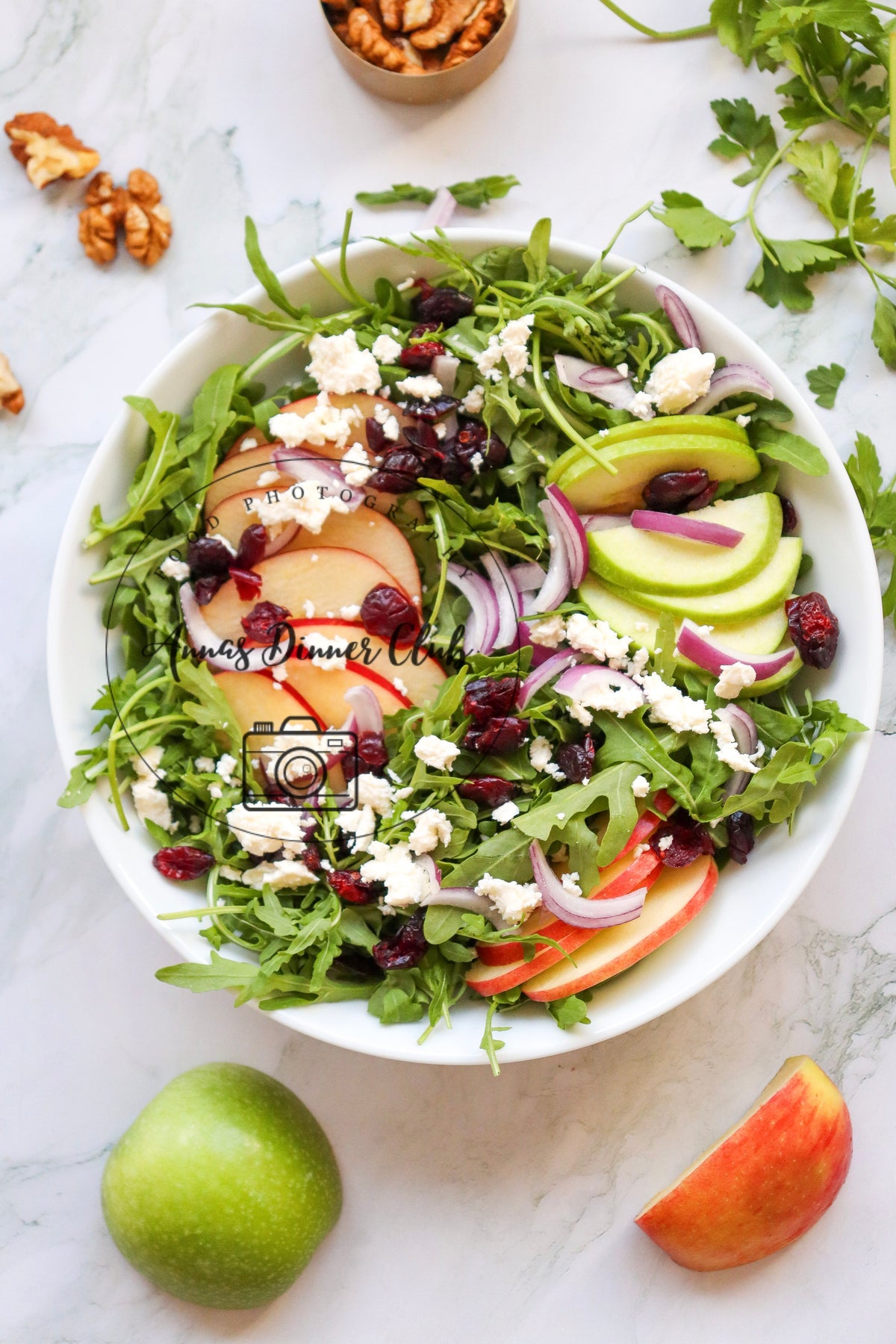 Winter-Style Apple Walnut Salad with White Balsamic Vinaigrette- exclusive set
