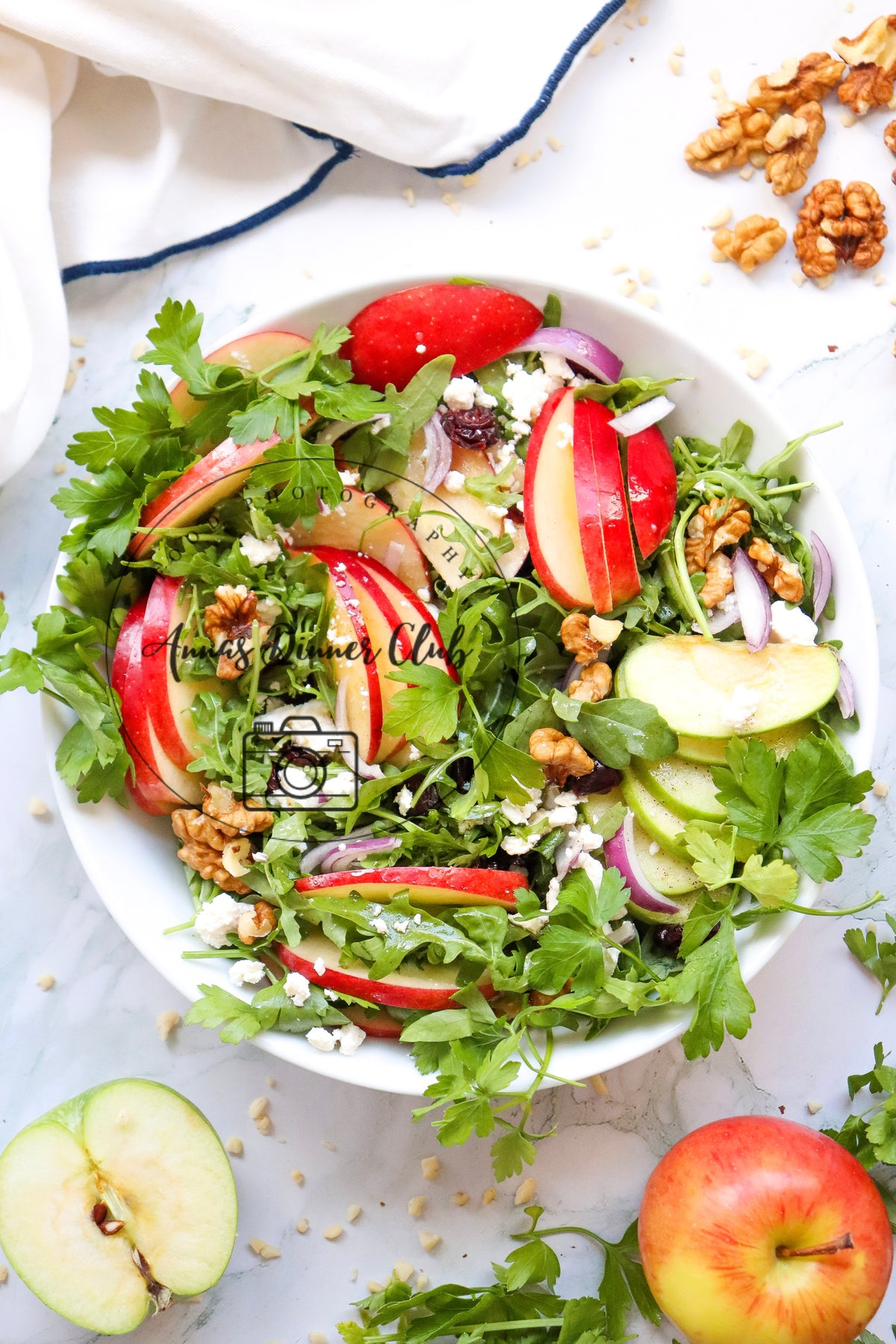 Winter-Style Apple Walnut Salad with White Balsamic Vinaigrette- exclusive set