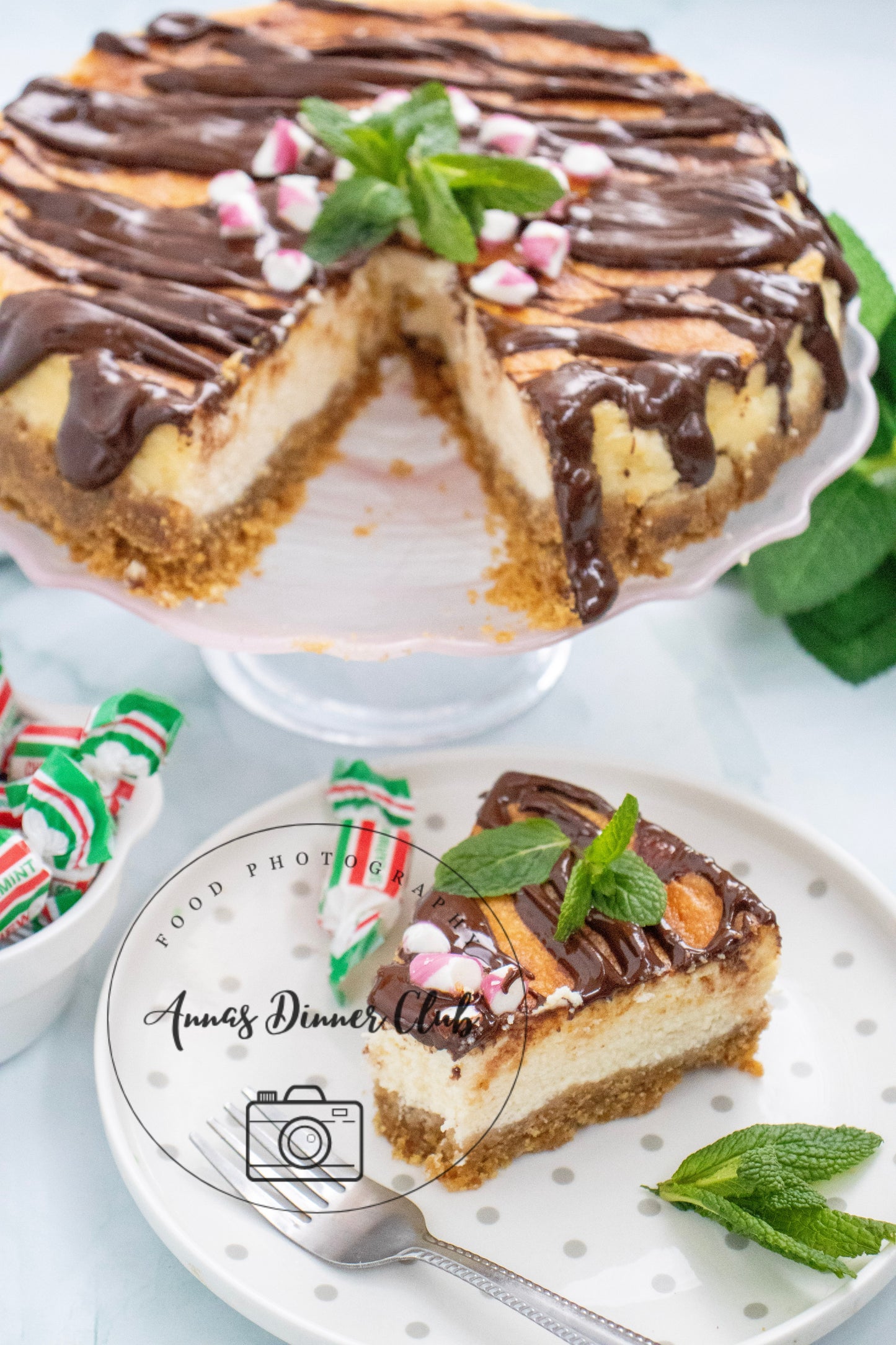 Peppermint Cheesecake with chocolate drizzle - exclusive set