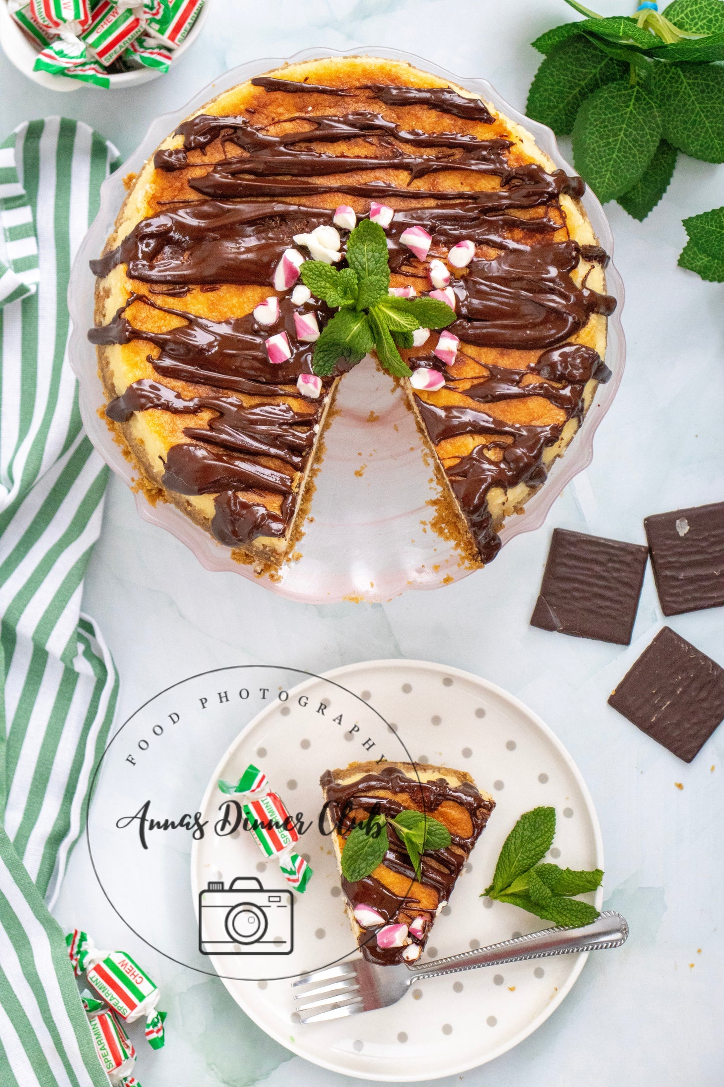 Peppermint Cheesecake with chocolate drizzle - exclusive set