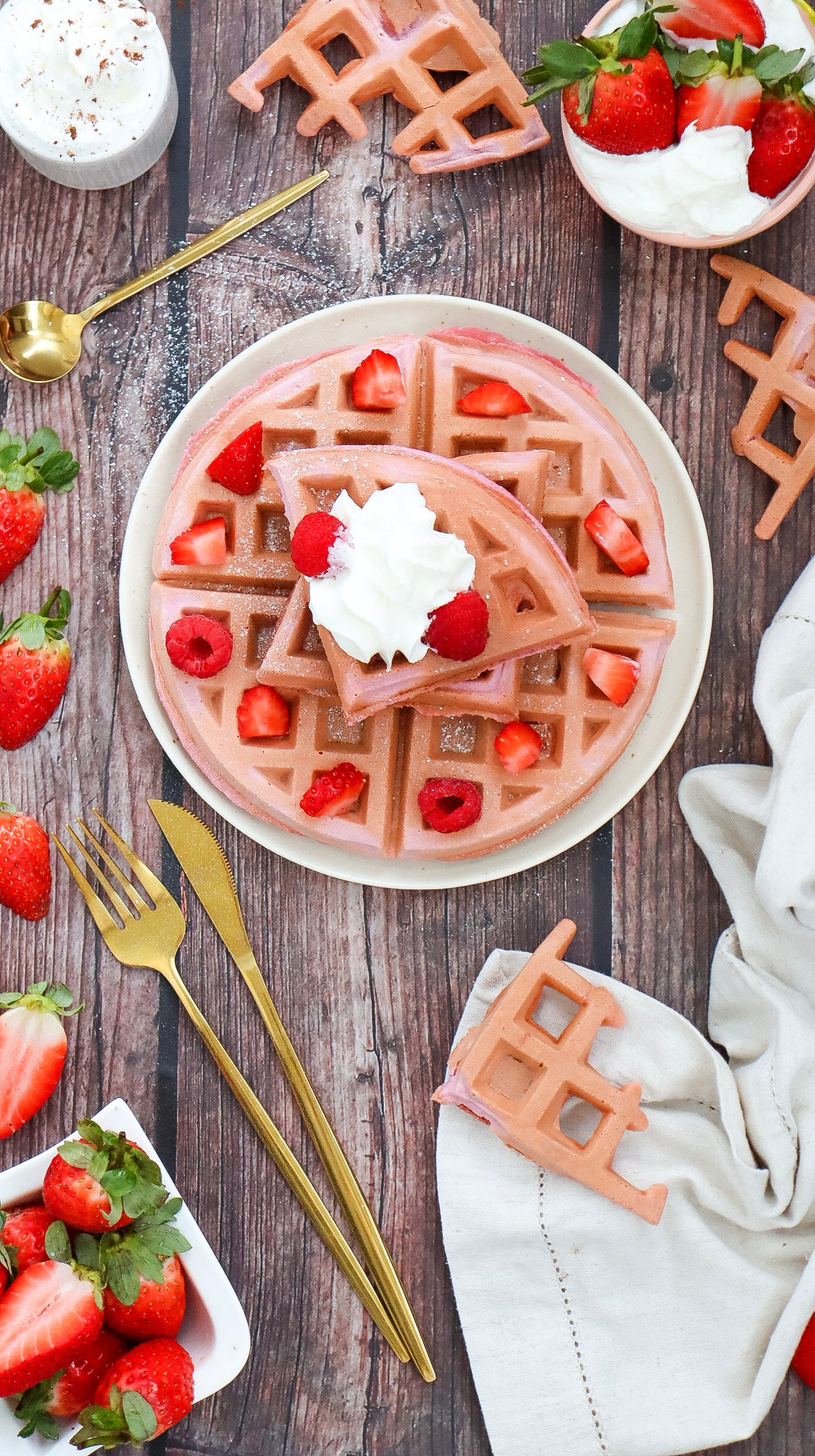 Valentine Waffles with cream and berries set 3