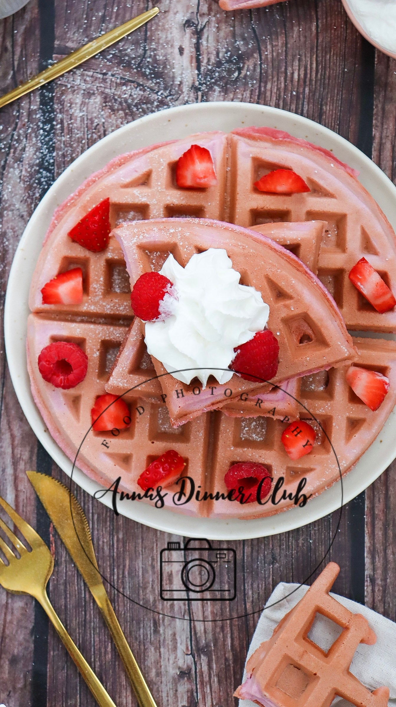 Valentine Waffles with cream and berries set 3