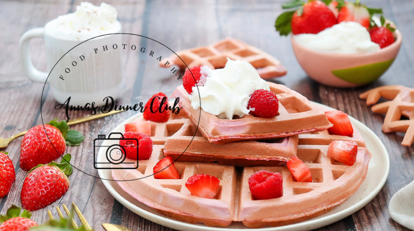 Valentine Waffles with cream and berries set 3