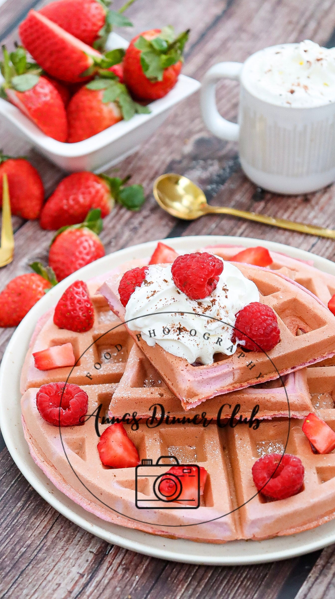 Valentine Waffles with cream and berries set 3