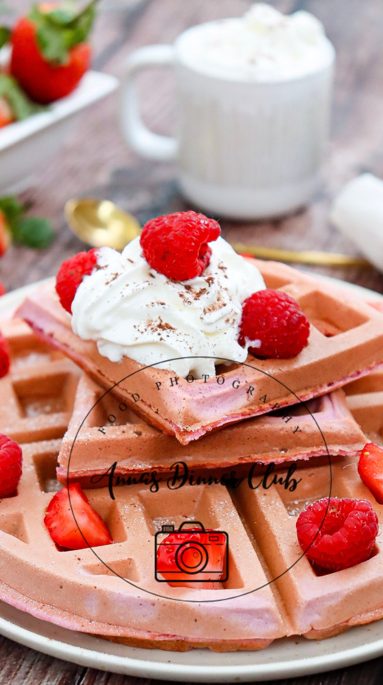 Valentine Waffles with cream and berries set 3