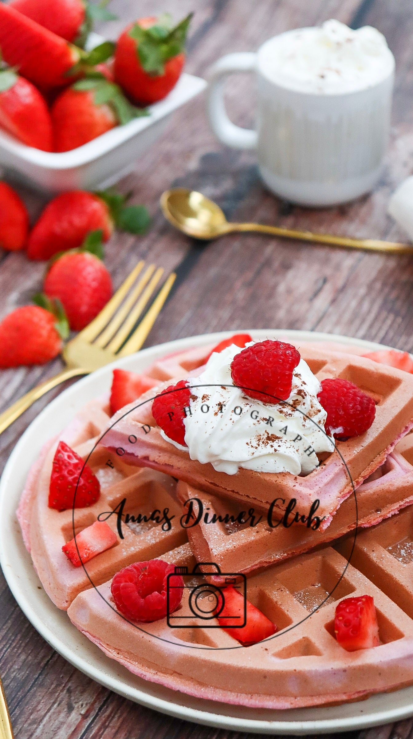 Valentine Waffles with cream and berries set 3