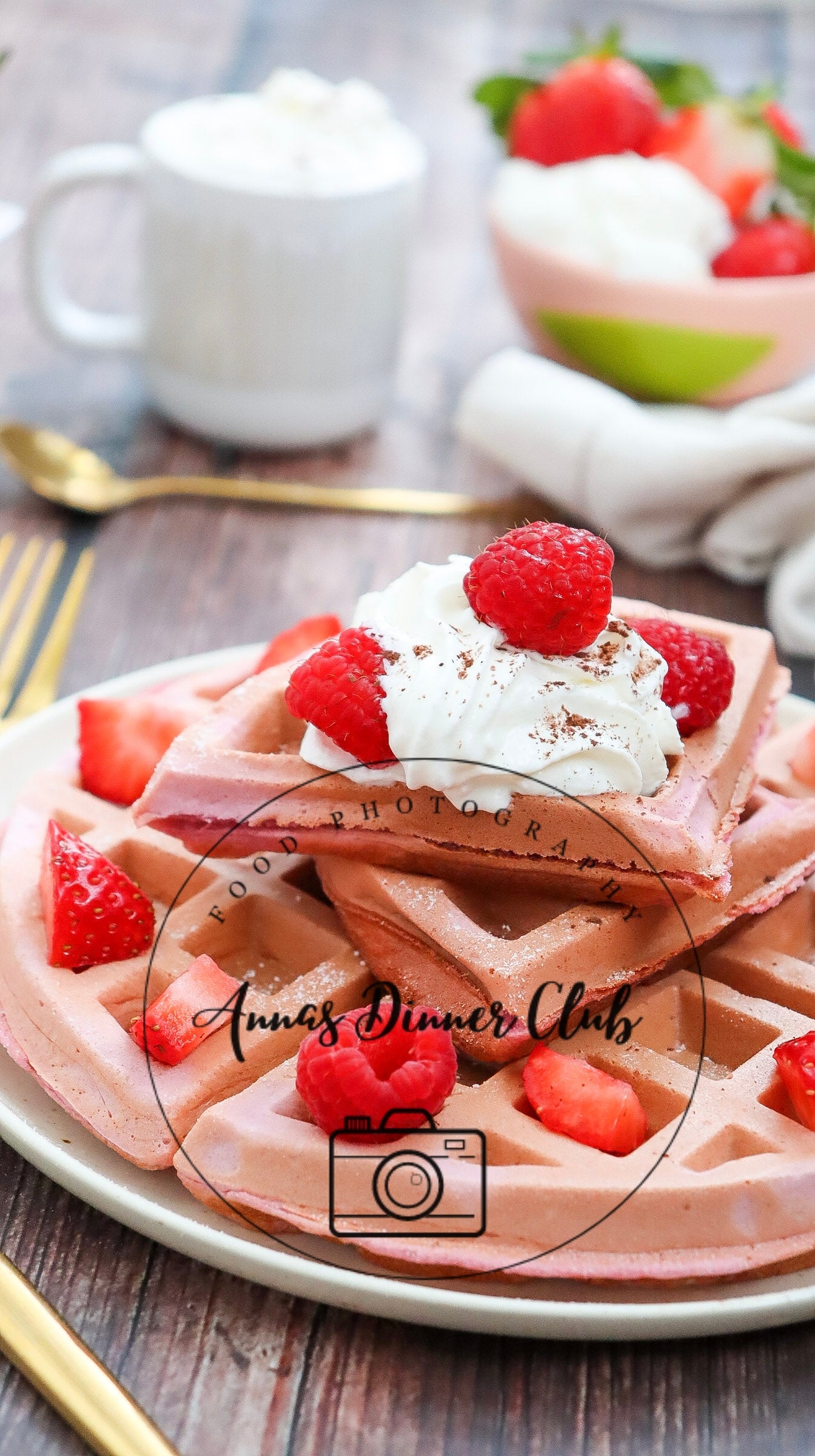 Valentine Waffles with cream and berries set 3