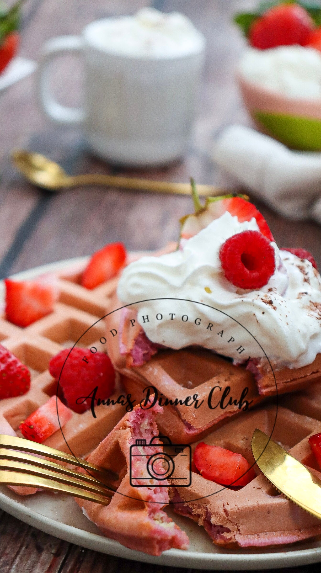 Valentine Waffles with cream and berries set 3